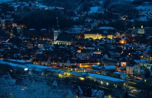 town, night, winter